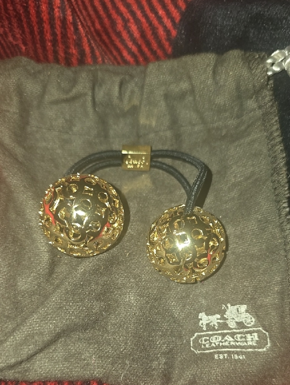 Coach Gold Pom Ponytail Tie